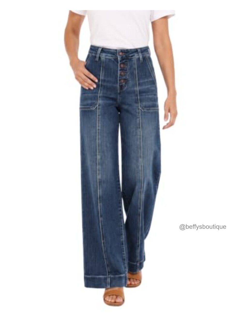 High Waisted Straight Leg Wide Leg Stretch Jeans